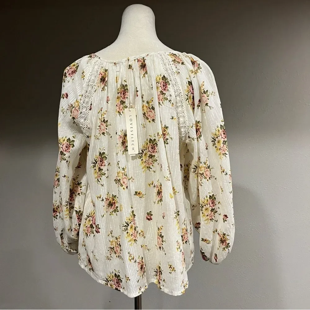 Lovestitch floral long sleeve oversized‎ blouse size M Medium - Picture 8 of 15